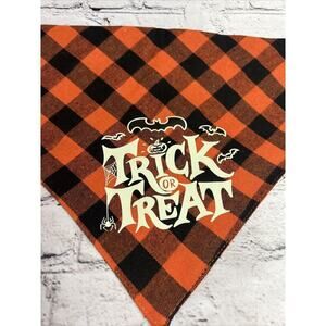Trick Or Treat Flannel Orange And Black‎ Buffalo Plaid Dog Pet Bandana 26”x17”